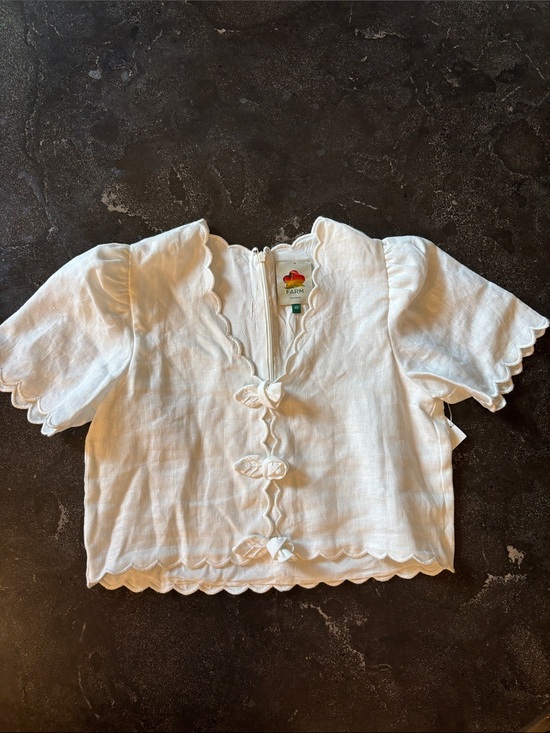 FARM Rio Tops - FARM Rio Roses Scallop Linen Crop Top – White – Size XS – NEW
